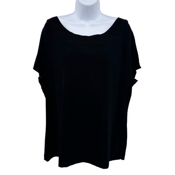 Talbots Black Ribbed Knit Short Sleeve Dress Shirt Blouse Womens Plus 2X Stretch - Picture 1 of 5